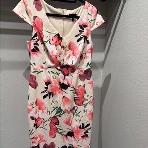 Connected Apparel Pink and Red Floral Midi Dress